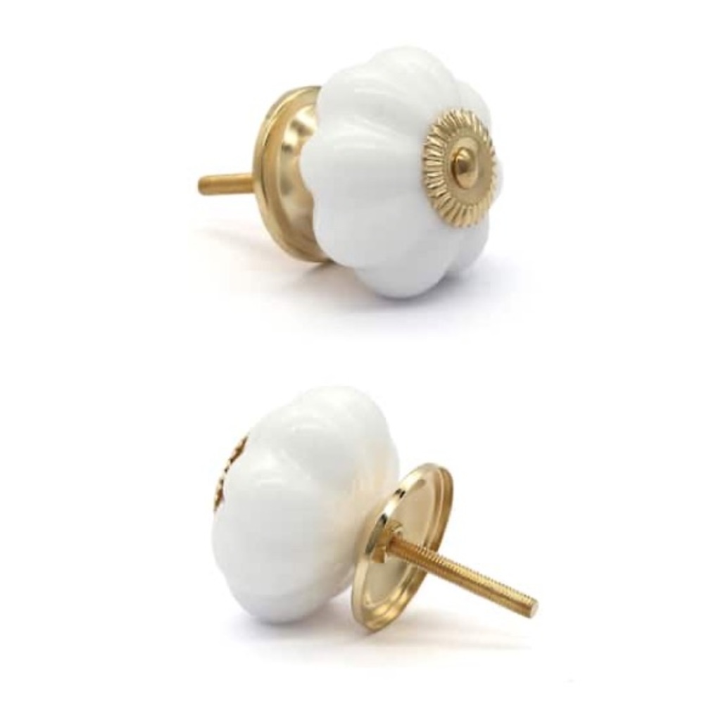White and Gold Flower Knob - Flower Drawer Pulls, 2pc. by Fab Finds